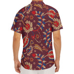 Maroon Vintage Bohemian Floral Print Men's Deep V-Neck Shirt