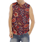 Maroon Vintage Bohemian Floral Print Men's Fitness Tank Top