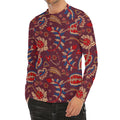Maroon Vintage Bohemian Floral Print Men's Long Sleeve Rash Guard
