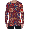 Maroon Vintage Bohemian Floral Print Men's Long Sleeve T-Shirt