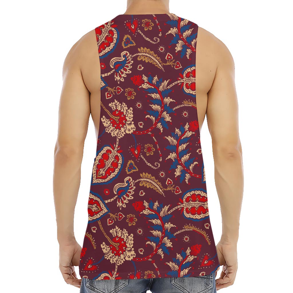 Maroon Vintage Bohemian Floral Print Men's Muscle Tank Top