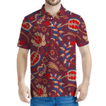 Maroon Vintage Bohemian Floral Print Men's Polo Shirt