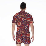 Maroon Vintage Bohemian Floral Print Men's Rompers