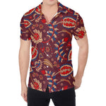 Maroon Vintage Bohemian Floral Print Men's Shirt