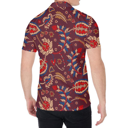 Maroon Vintage Bohemian Floral Print Men's Shirt