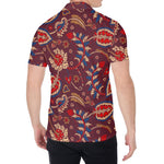 Maroon Vintage Bohemian Floral Print Men's Shirt