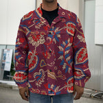 Maroon Vintage Bohemian Floral Print Men's Shirt Jacket
