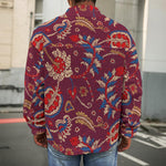 Maroon Vintage Bohemian Floral Print Men's Shirt Jacket