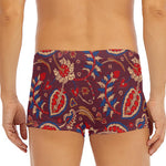Maroon Vintage Bohemian Floral Print Men's Short Boxer Briefs