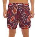 Maroon Vintage Bohemian Floral Print Men's Split Running Shorts