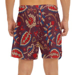 Maroon Vintage Bohemian Floral Print Men's Split Running Shorts