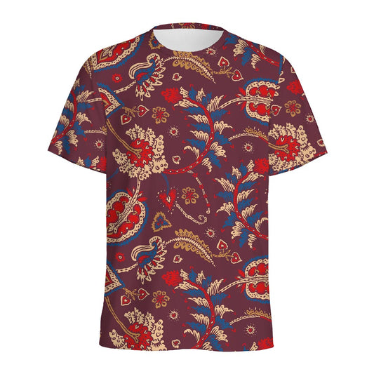 Maroon Vintage Bohemian Floral Print Men's Sports T-Shirt