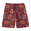 Maroon Vintage Bohemian Floral Print Men's Swim Trunks