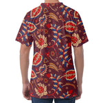 Maroon Vintage Bohemian Floral Print Men's Velvet T-Shirt