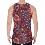 Maroon Vintage Bohemian Floral Print Men's Velvet Tank Top
