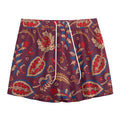 Maroon Vintage Bohemian Floral Print Mesh Shorts