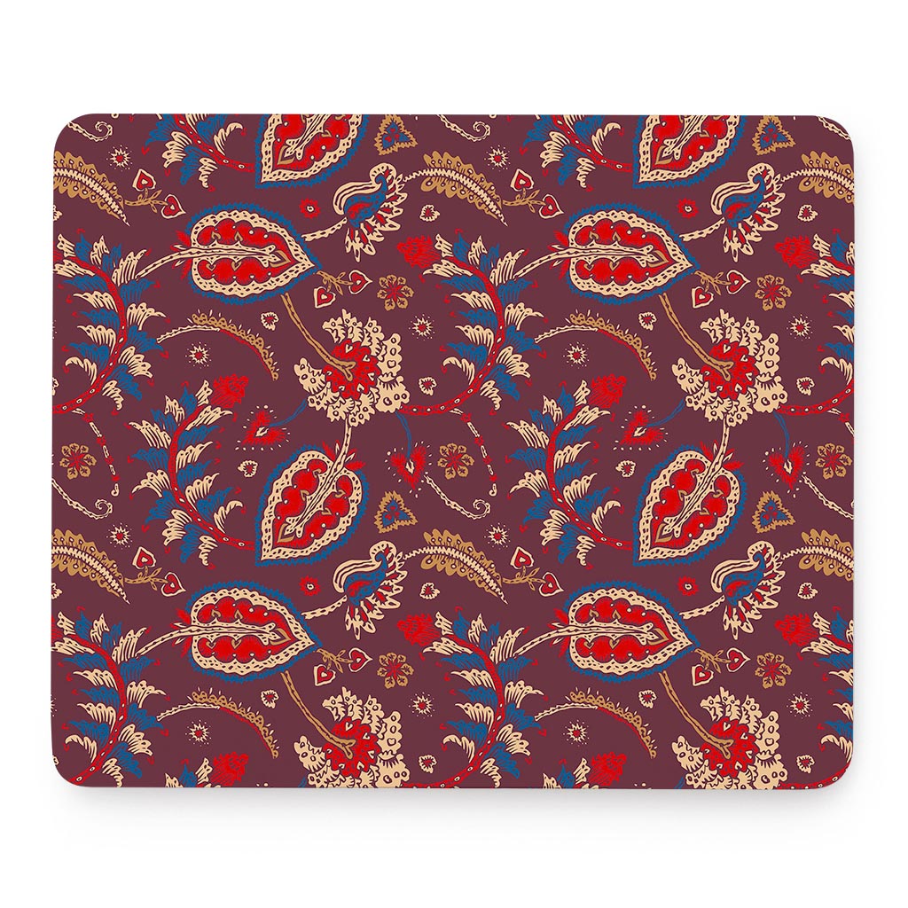 Maroon Vintage Bohemian Floral Print Mouse Pad