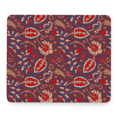 Maroon Vintage Bohemian Floral Print Mouse Pad