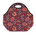 Maroon Vintage Bohemian Floral Print Neoprene Lunch Bag