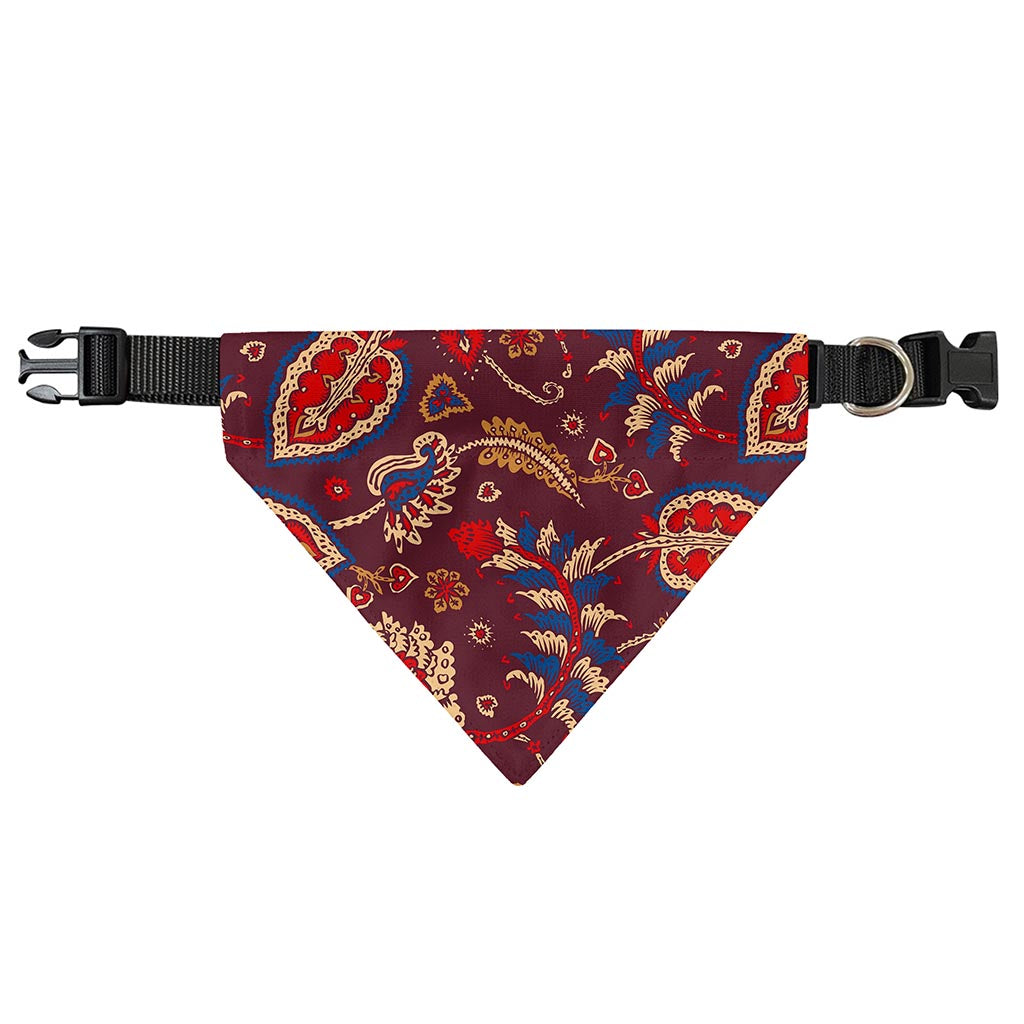 Maroon Vintage Bohemian Floral Print Over The Collar Dog Bandana
