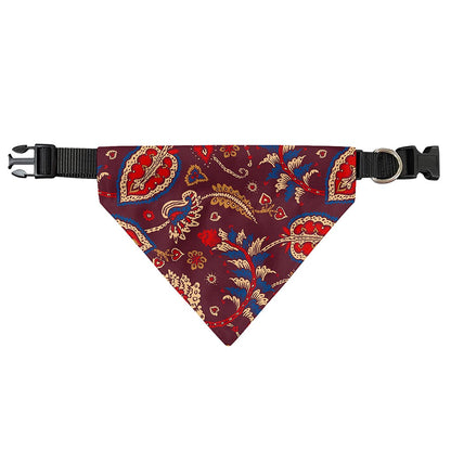 Maroon Vintage Bohemian Floral Print Over The Collar Dog Bandana
