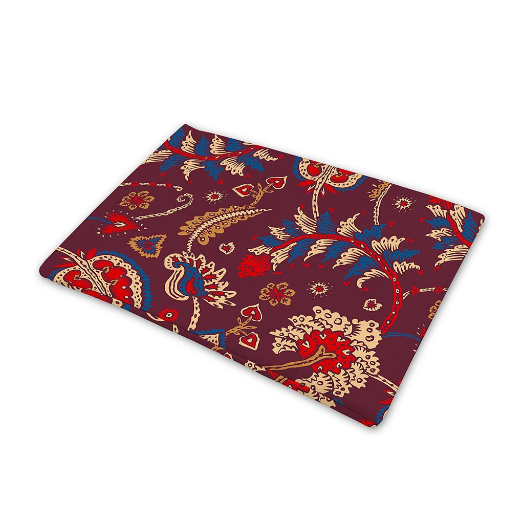 Maroon Vintage Bohemian Floral Print Pet Cooling Mat Cover