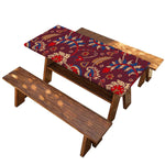 Maroon Vintage Bohemian Floral Print Picnic Table Cover
