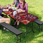 Maroon Vintage Bohemian Floral Print Picnic Table Cover