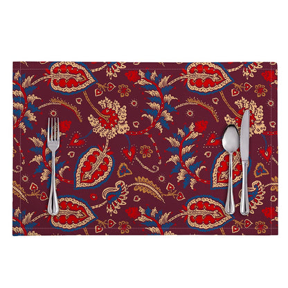 Maroon Vintage Bohemian Floral Print Placemat