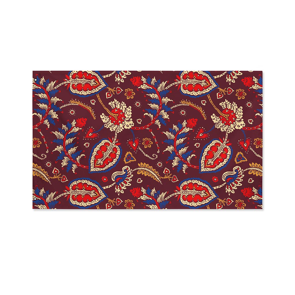 Maroon Vintage Bohemian Floral Print Polyester Flag