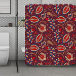 Maroon Vintage Bohemian Floral Print Polyester Shower Curtain