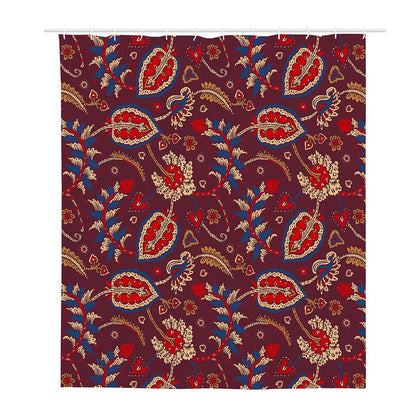 Maroon Vintage Bohemian Floral Print Polyester Shower Curtain