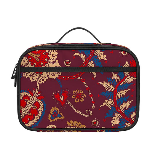 Maroon Vintage Bohemian Floral Print Portable Lunch Bag