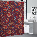 Maroon Vintage Bohemian Floral Print Premium Shower Curtain