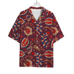 Maroon Vintage Bohemian Floral Print Rayon Hawaiian Shirt