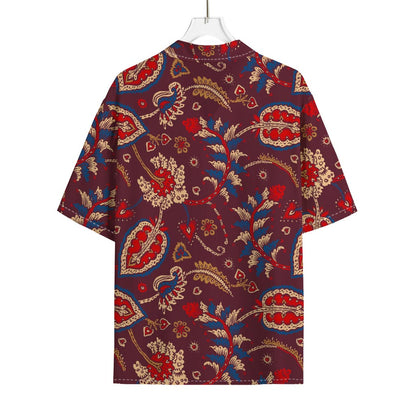 Maroon Vintage Bohemian Floral Print Rayon Hawaiian Shirt