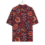 Maroon Vintage Bohemian Floral Print Rayon Hawaiian Shirt