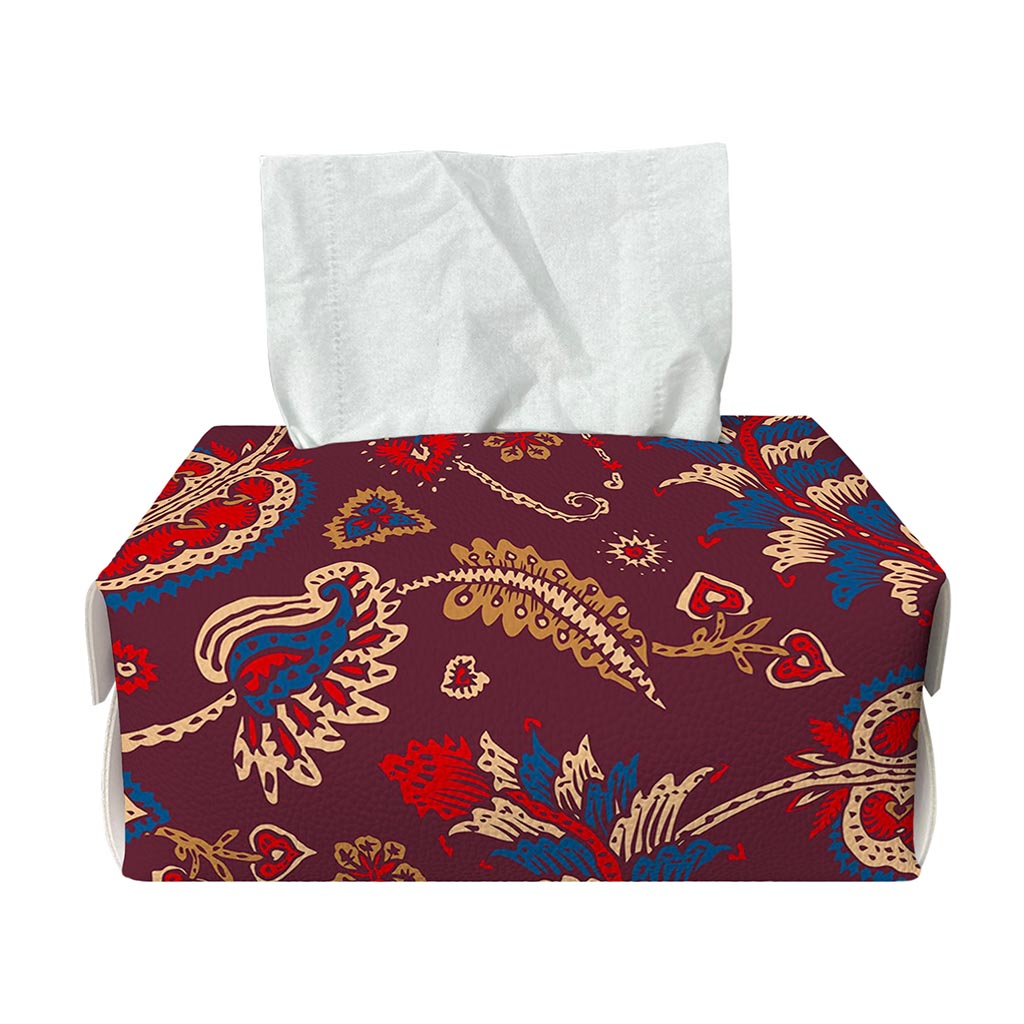 Maroon Vintage Bohemian Floral Print Rectangle Tissue Box Cover