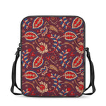 Maroon Vintage Bohemian Floral Print Rectangular Crossbody Bag