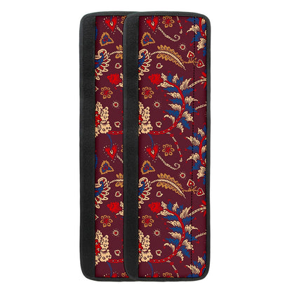 Maroon Vintage Bohemian Floral Print Refrigerator Handle Covers