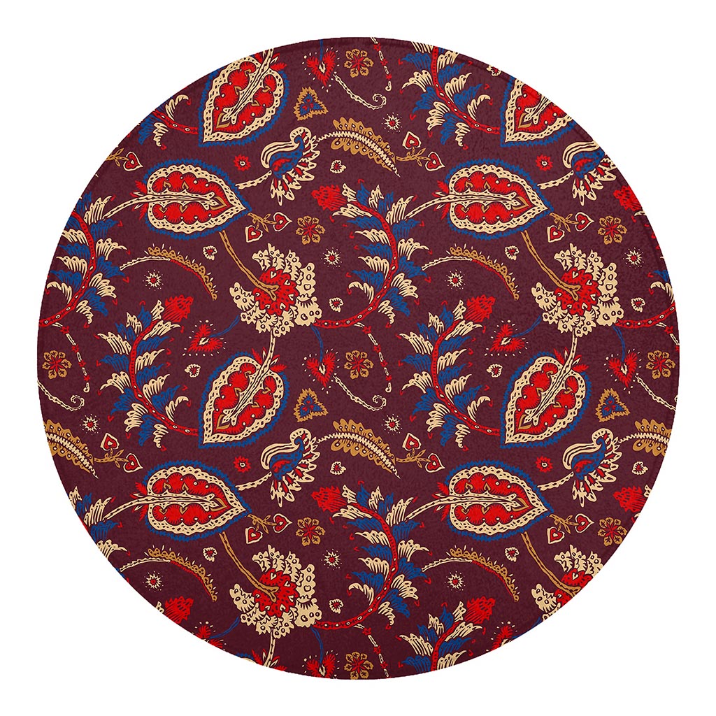 Maroon Vintage Bohemian Floral Print Round Blanket