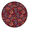 Maroon Vintage Bohemian Floral Print Round Floor Mat