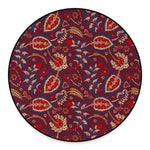 Maroon Vintage Bohemian Floral Print Round Floor Mat