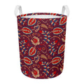 Maroon Vintage Bohemian Floral Print Round Laundry Basket