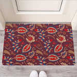 Maroon Vintage Bohemian Floral Print Rubber Doormat