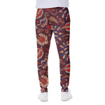 Maroon Vintage Bohemian Floral Print Scuba Joggers