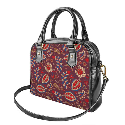 Maroon Vintage Bohemian Floral Print Shoulder Handbag