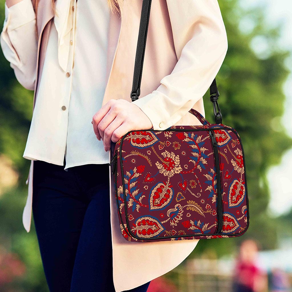 Maroon Vintage Bohemian Floral Print Shoulder Strap Bible Bag