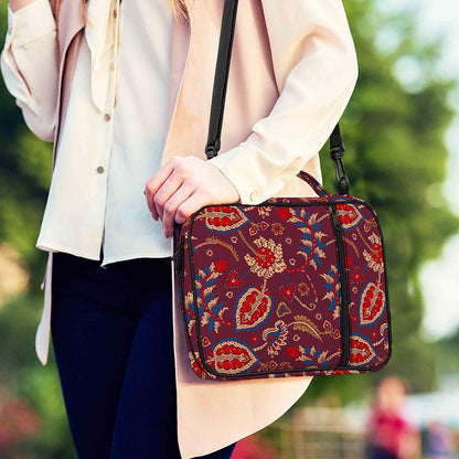 Maroon Vintage Bohemian Floral Print Shoulder Strap Bible Bag