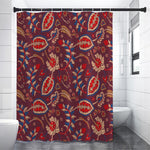 Maroon Vintage Bohemian Floral Print Shower Curtain